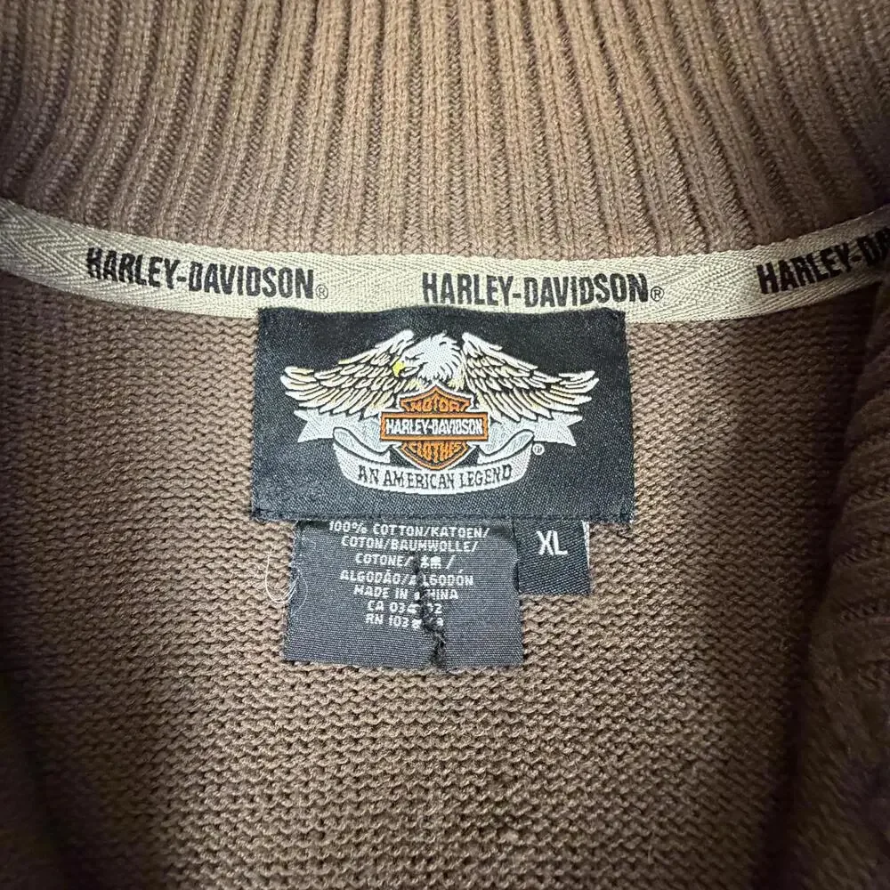 Harley-Davidson Brown Cotton Half-Zip Sweater XL #902‎